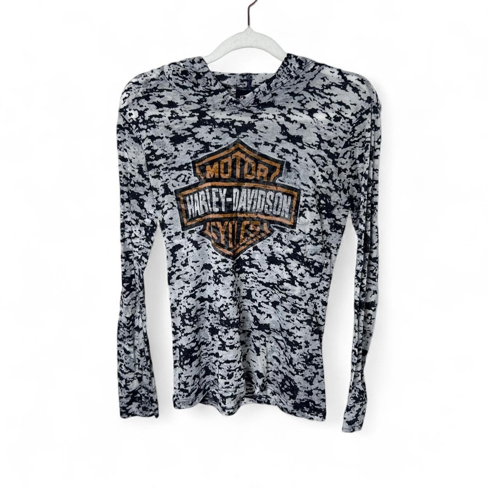 Harley-Davidson Hoodie Top medium Burnout Long Sleeve Biker Y2K